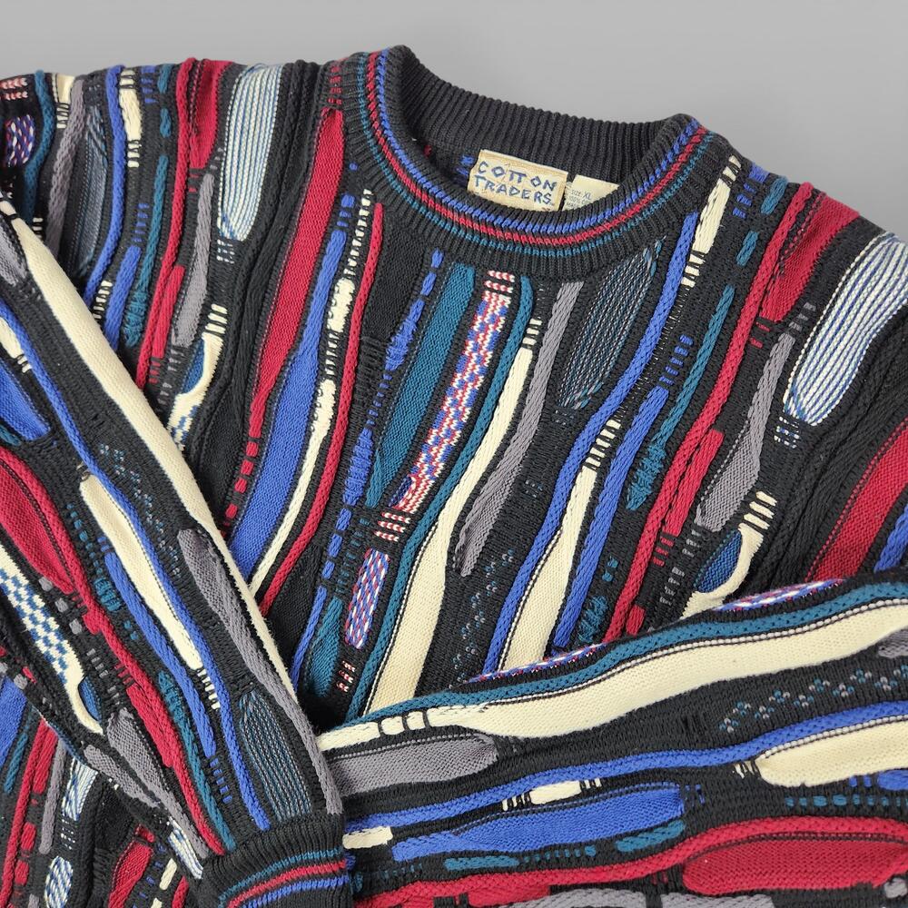 Vintage Cotton Traders 3D Knit Sweater Mens XL Multicolor Biggie Hong Kong 90s